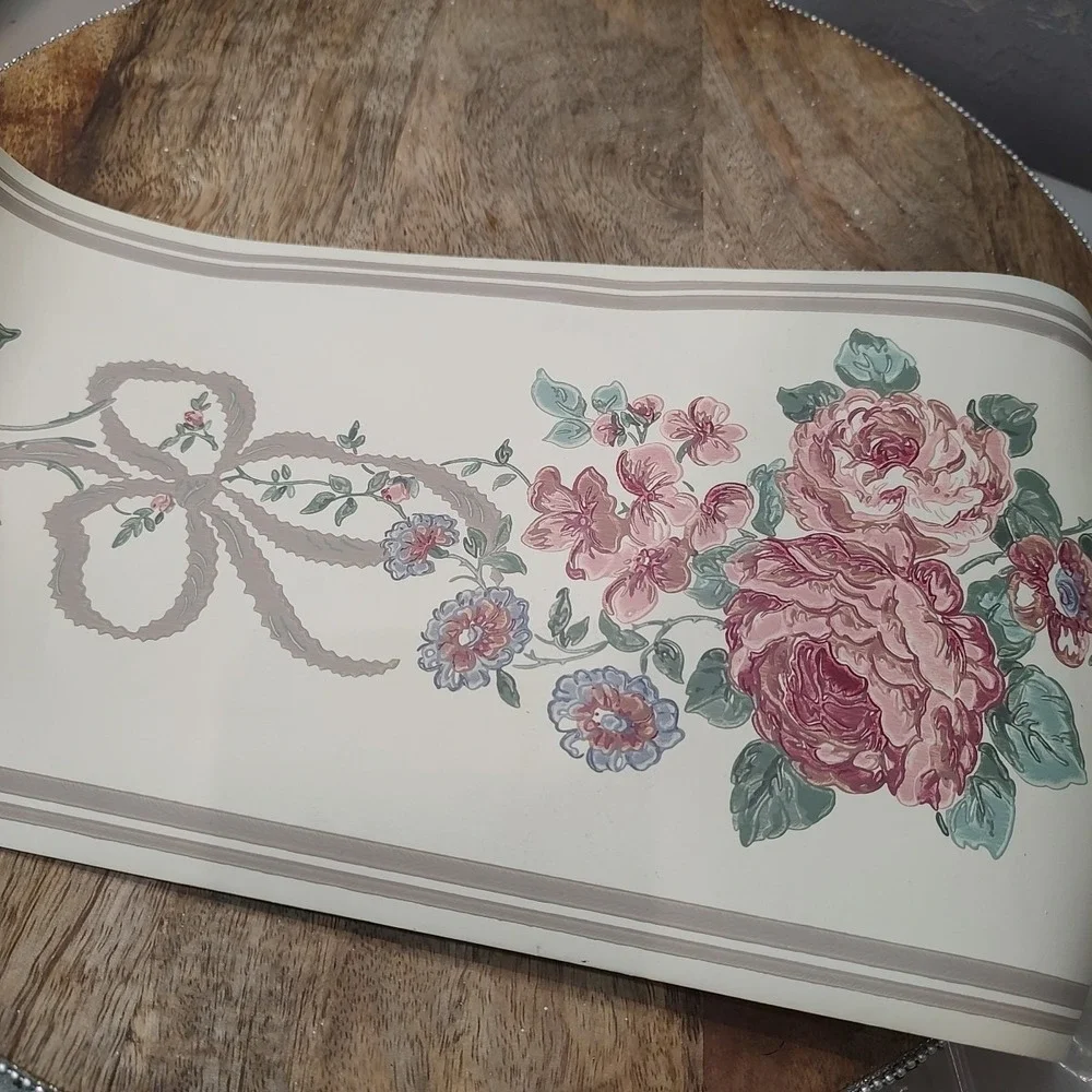Vintage Imperial Wallpaper Border 3 Rolls floral Roses  Fans Cottage Core Crafts